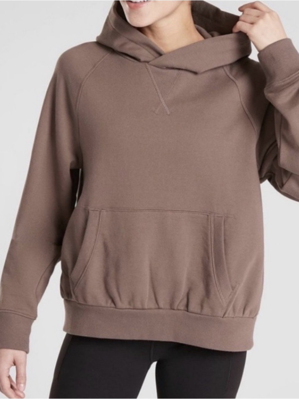 Athleta NWOT Moonrise Hoodie Mineral Brown XS Split Open Back Fleece Sweatshirt